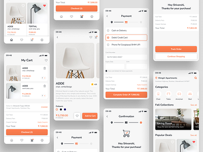 E-commerce Mobile App android app cart checkout ecommerce figma furniture furniture store minimal mobile app payment product description product design product details shop track order ui ux