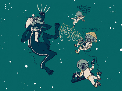 Hip Hop in Deep Space astronaut dj ghettoblaster hiphop illustration monster rap scratch space star t shirt