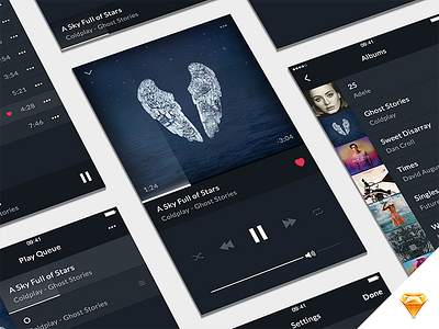 Music Player UI Kit album free freebie music music player playlist queue sketch sketchapp ui kit