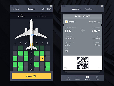 Boarding Pass & Payment Screens