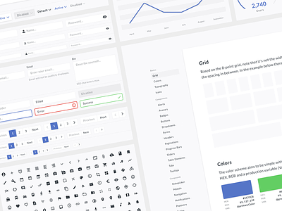 UI Design System for Sketch bar chart buttons charts fields forms inputs line chart nested symbols pagination responsive style guide tables