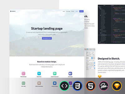 Startup Landing Page blurbs css hero html icons landing page responsive sass sketch template ui kit