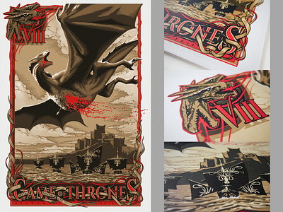 Game of Thrones Poster aaronblack banners dragon durer game of thrones illustration movie poster ornate border poster poster design vintage book illustration wetadigital wetafx