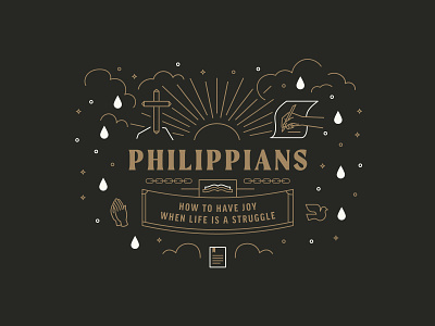 Philippians Illustration badge bible book brand branding city clouds cross design hand illustrate illustration jesus lines logo ministry philippians prayer sun writing