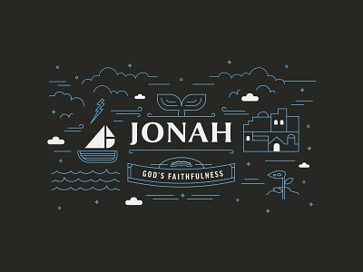 Jonah Graphic badge bible boat brand branding church city graphic illustration jonah lines logo ministry monoline retro sermon storm vector water web