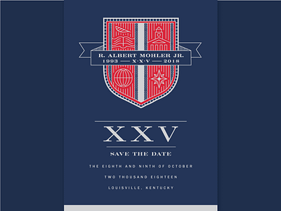 25th Anniversary Save-the-Date anniversary card college date formal illustration lines president save seminary silver star