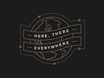 Here There Everywhere Graphic arrows badge black and gold brand branding christian globe illustration lines logo map missions modern reformed ribbons travel type web website world
