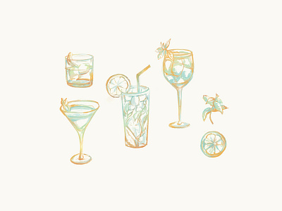 Tropical art bourbon brushes citrus cocktail drink drinks editorial fruit glass glasses gradient hawaii illustration island margarite procreate sunset texture tropical