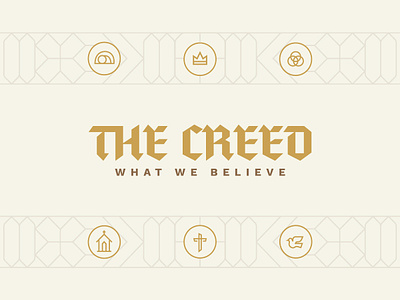 The Creed Graphic ancient bible blackletter brand branding christian church creed cross easter gold illustration jesus lines logo monoline sermon trinity typography vector