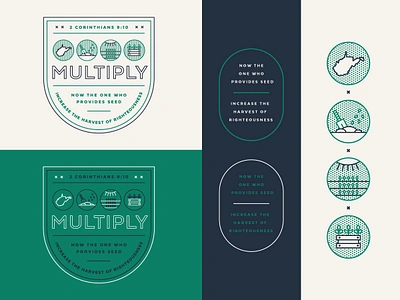 Multiply Event Branding badge brand branding christian church farm farming garden icon illustration jesus lines logo marketing minsitry multiply retro scripture seed vintage