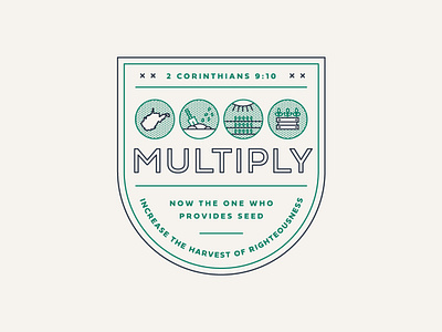 Multiply Logo anniversary badge brand branding christian church crop event farm grow icon illustration lines logo multiply seed sermon state typography west virginia