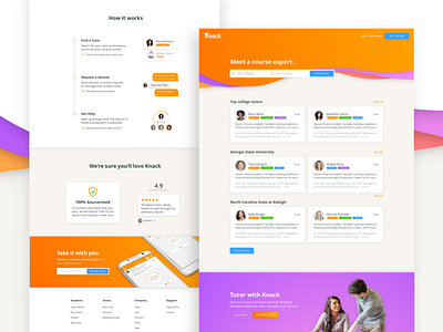 Knack Concept gradients landing page orange purple redesign web website
