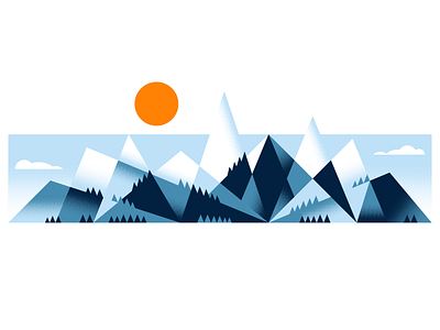 Mountains screen print art art print flat for sale geometric half tone halftone illustration landscape mountain range mountains print screen print screenprint snow sun trees triangle triangles vector