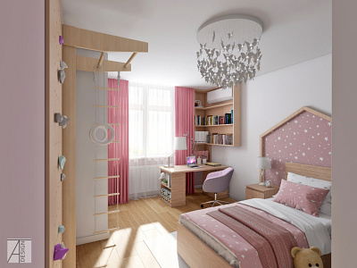 Teen girl bedroom design. 2019.