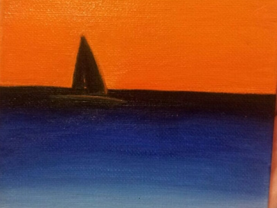 Boat on the water - 2018 Small Painting boat illustration orange painting sunset water