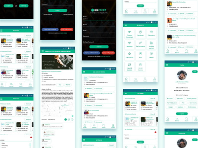 Event App UI/UX Design android app bd corporate design discover event finder ios location minimalist mobile profile schedule search ticket ui uidesign userinterface ux design