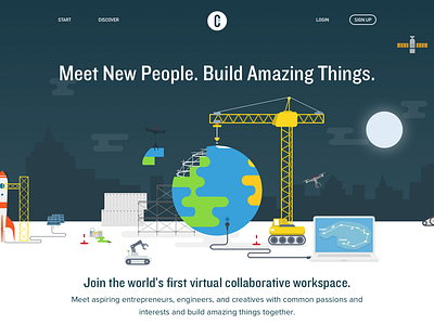 Homepage collaboration flat homepage illustration landing page night project workspace