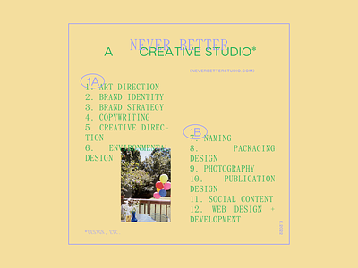 Never Better Studio branding creative design identity layout logo services studio typography wordmark