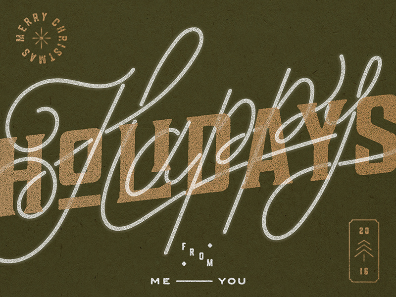 Holiday Card 2016 script lettering typography 2016 happy holidays merry christmas gold overprint card christmas holiday