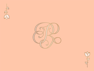 Fancy R calligraphic fancy flower gold lettering logo monogram r rose swash typography