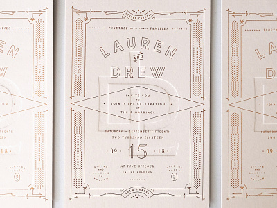 Wedding invitation design art deco card copper deboss emboss foil french paper invitation layout letterpress overprint pink typography wedding