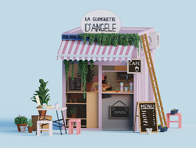 La Guinguette D'Angele 3dmodelling diorama illustration lowpoly magicavoxel voxel voxelart