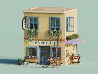 La Vieille Ville 3dmodelling diorama illustration lowpoly magicavoxel voxel voxelart