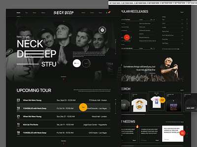 Neck Deep Website Redesign branding concept concert creative design graphic design layout music neck deep pop punk record redesign trending typography ui ui design uiux ux web website design