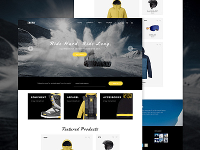 Snowboard Gear eCommerce Theme Concept dark ecommerce grid layout home online store shop snowboard theme ui ux website winter