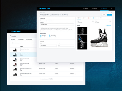 TRUE Hockey Product Management custom dashboard hockey product skates true ui ux web