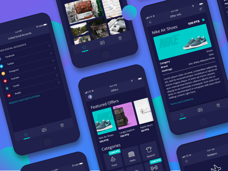 Bubble Rewards App product design influencers social rewards ui ux mobile