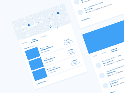 Hotel and itinerary cards card design product design web app design