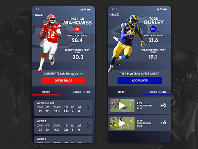 Fantasy Football App - Player Profiles app fantasy football ncaa nfl sports