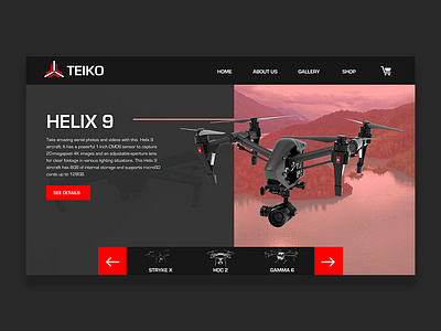 Drone Dark Homepage - Teiko dark drone interactive red store tech