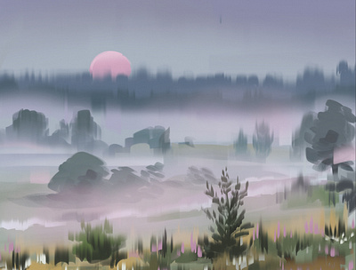 Foggy morning art illustration