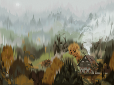 House in the forest art design illustration