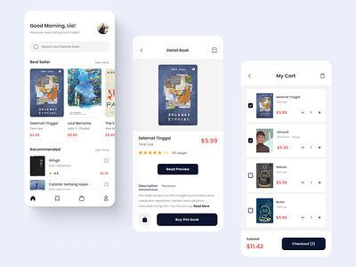 Book Store App app book book store books bookstore cart detail book e book mobile mobile app mobile design store ui ui design ux design