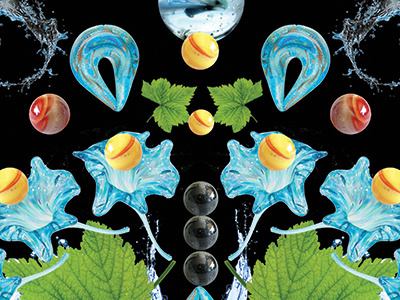 Detail of Triptych collage decoration digital leaf music ornament pattern surface design water