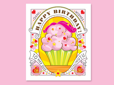 Card birthday card cupcake cute illustration pink