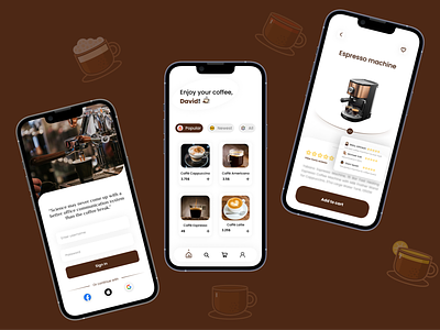 Coffee App Design☕🤎 app design app designer app developer brown coffee coffee app figma flutter mobile app ui ux