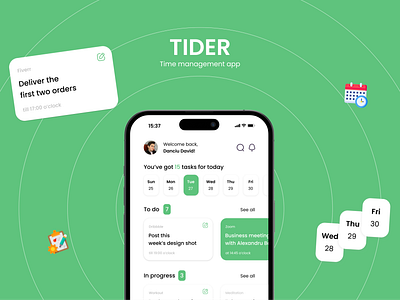 TIDER (Time Management App Design) ⌚️👩‍💼📆 app design app designer design figma mobile app mobile app design time time management time management app ui ux