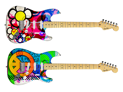 Custom Fender Guitars bright colorful fender graphic design guitars music