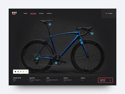 Bike Shop Customization animation bicycle color picker configuration customize interaction motion page transition ui webshop website