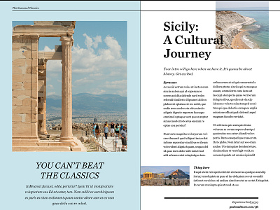 Editorial spread for mini magazine architecture blue blues graphic design history layout print print design travel