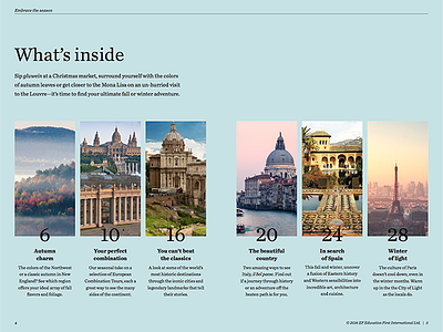 Table of contents for seasonal magazine europe magazine print print design table of contents toc