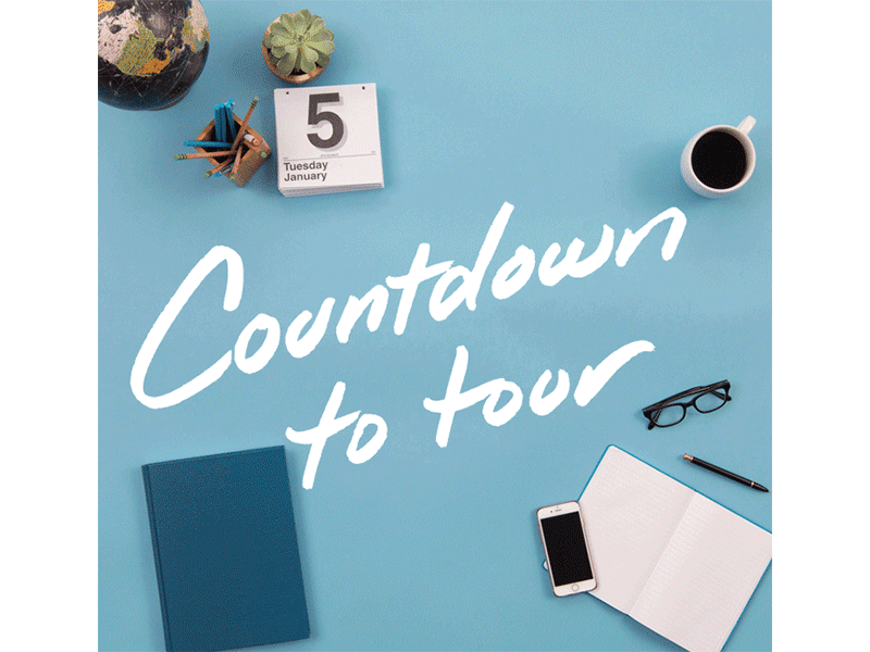Countdown to tour gif for automated email series by Christine Patronick