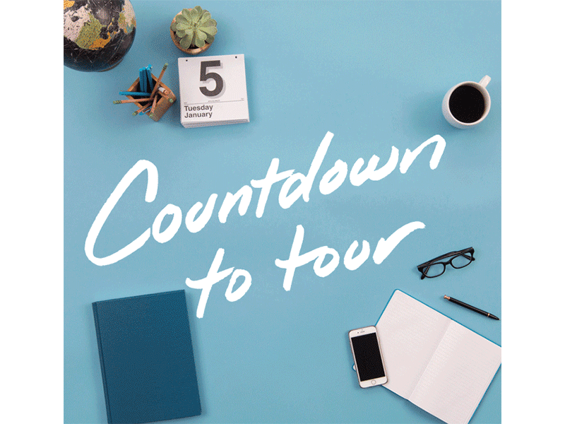 Countdown to tour gif for automated email series art direction email email marketing email series gif gif email hand lettering lettering motion photoshoot travel travel marketing