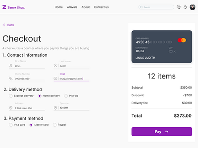 E-commerce Checkout page