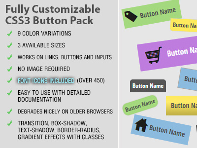 Fully Customizable CSS3 Button Pack button button pack css css3 customizable editable html5 object oriented xhtml