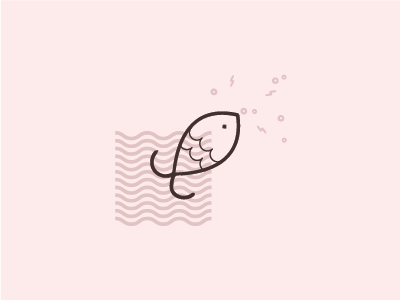 Fish Stamp bubbles fish icon illustrator line stamp waves